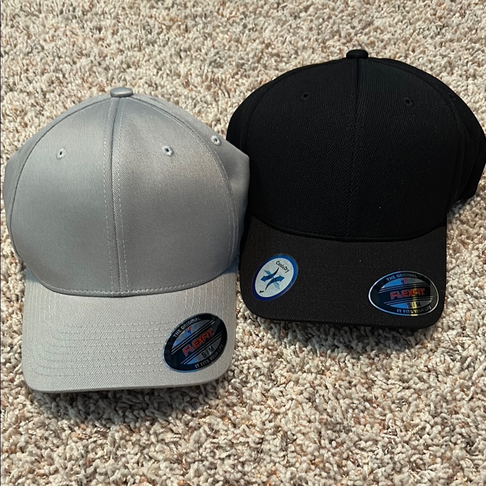 2 Flexfit Caps Black & Gray S/M NEW